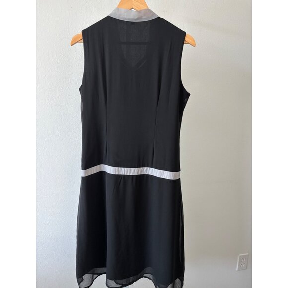 Bow Tie Dress Medium Dark Coquette Sheer Hem Sleeveless Retro Mod Parisian Style - Picture 2 of 11